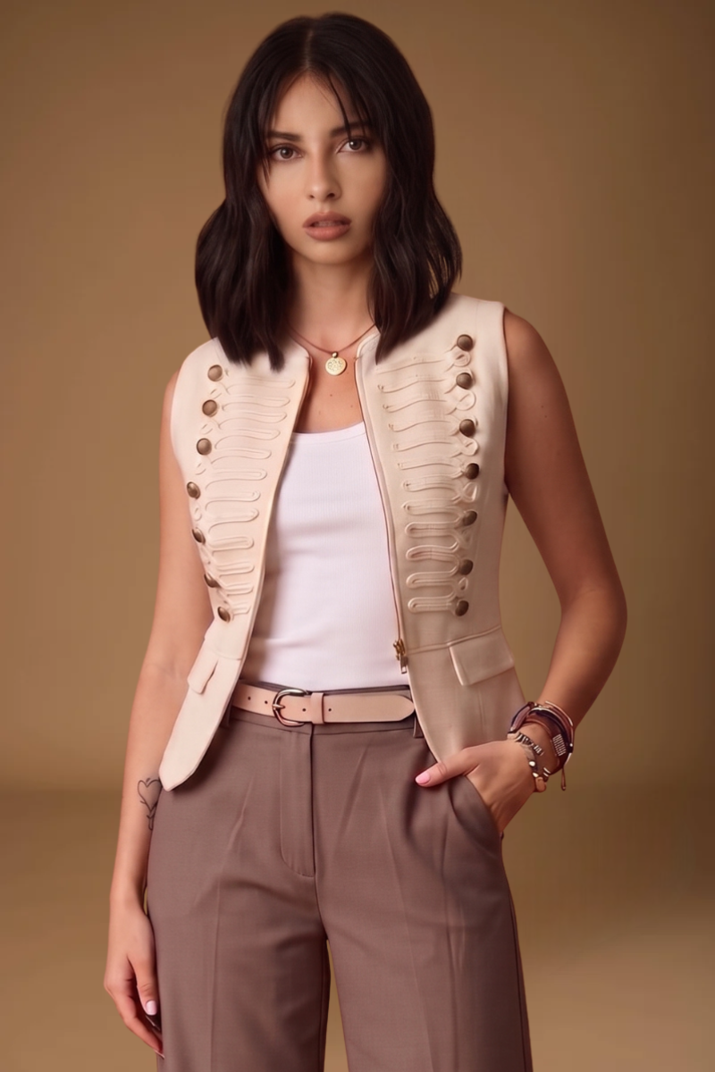 Gilet Con Cerniera Beige