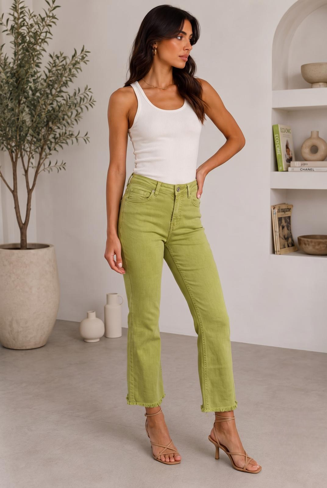 Pantalone Zampetta Sfrangiato Verde Mela